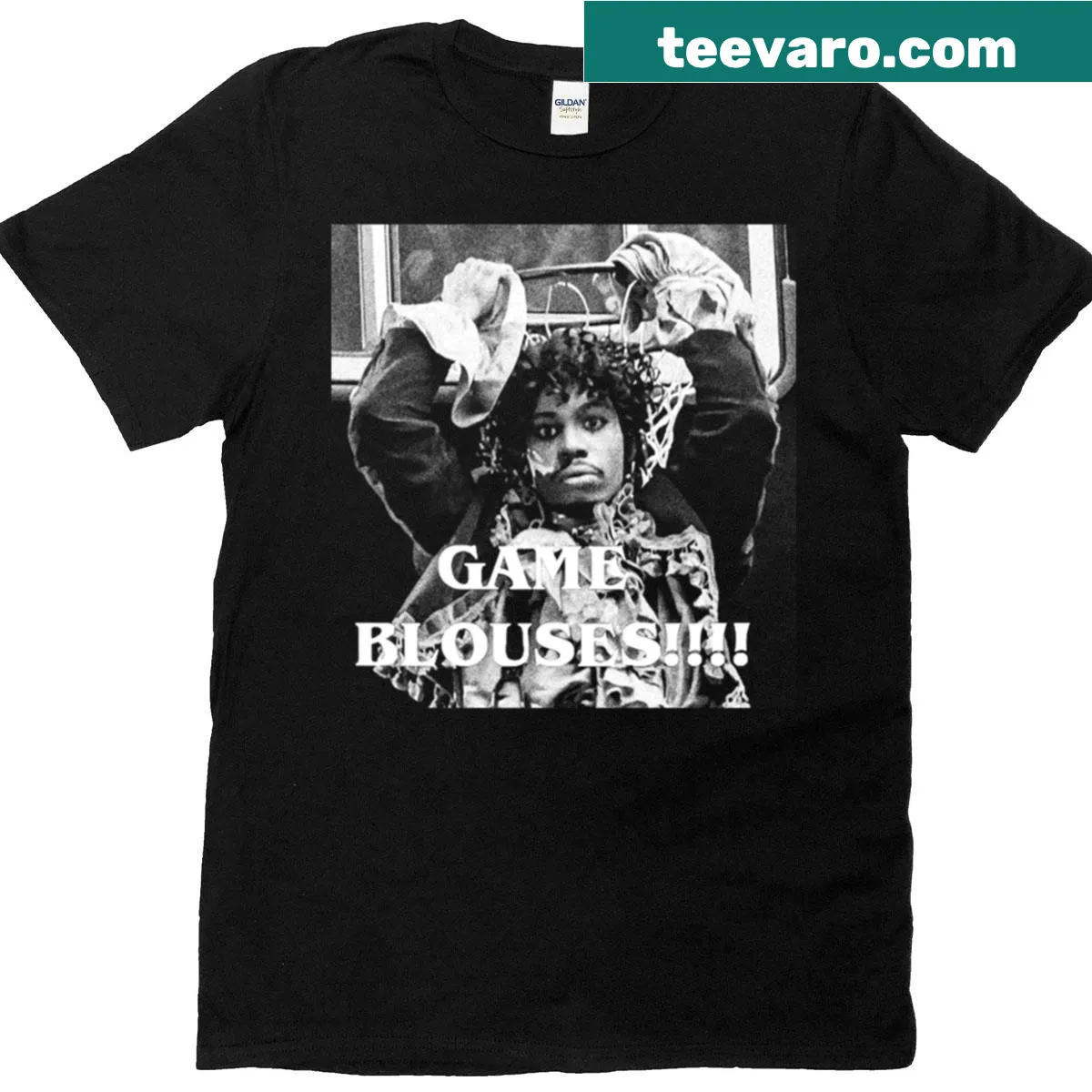 Typography design with 'Game Blouses' on T-shirt — on a men's t-shirt
