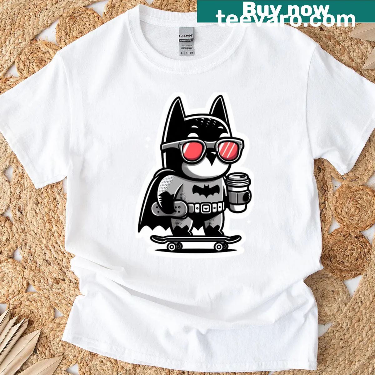Funny coffee-themed t-shirt with skateboard design — on a men's t-shirt