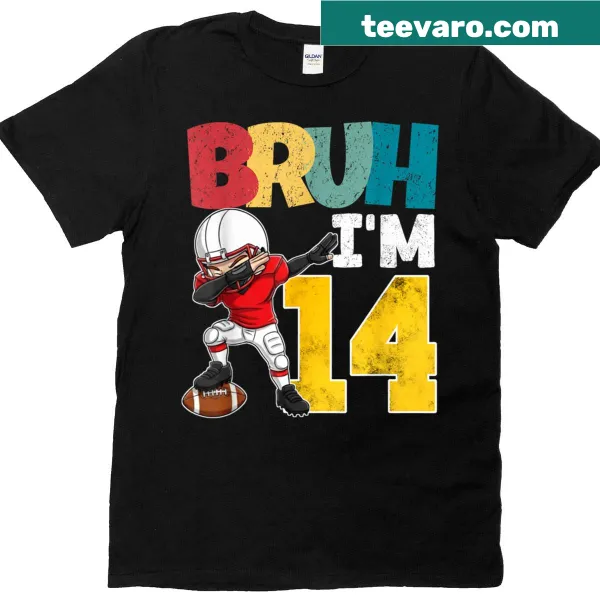 14th birthday T-shirt for football players with playful text