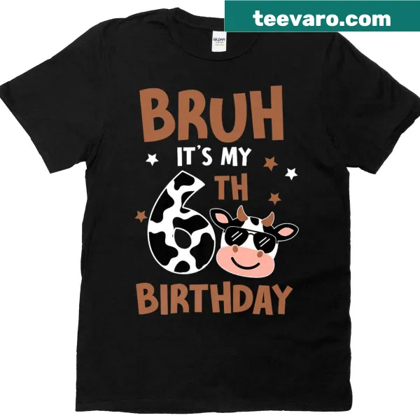 Birthday t-shirt for kids featuring cow and 6th birthday text