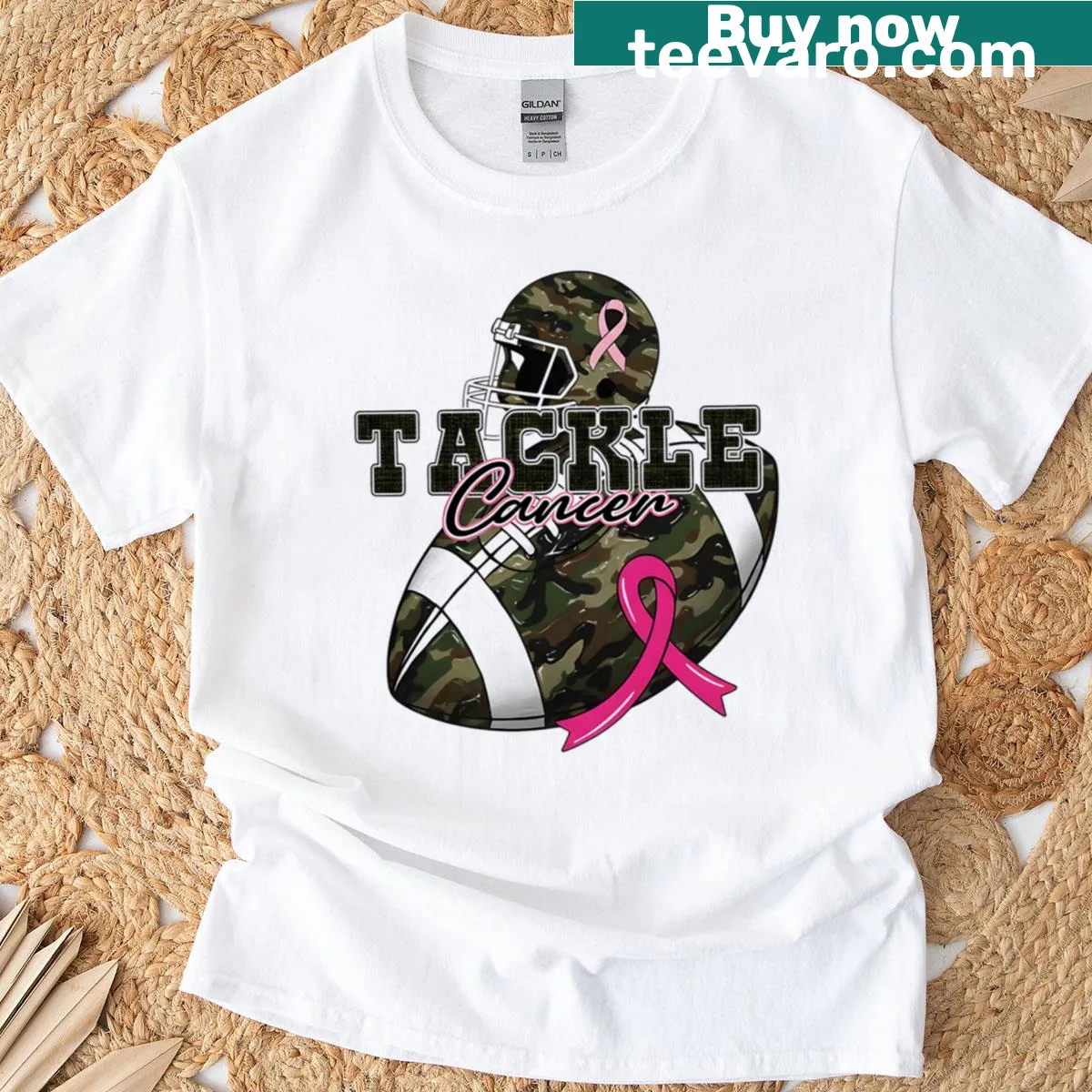 Football-themed t-shirt with playful camouflage design — on a men's t-shirt