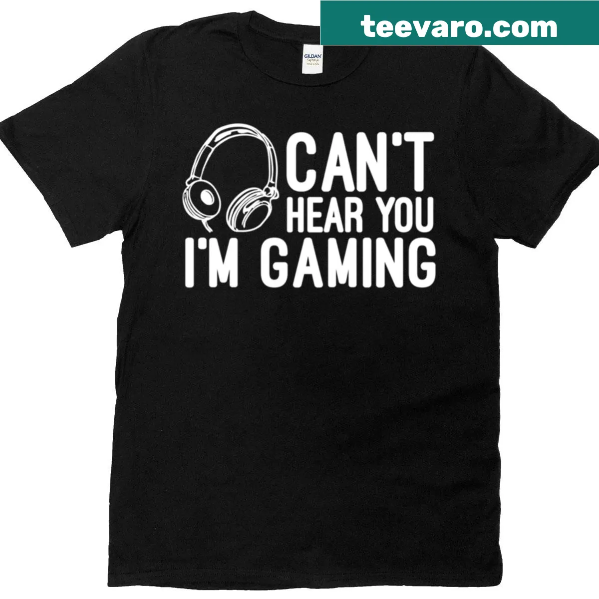 Gaming T-shirt with headset and humorous text design — on a men's t-shirt