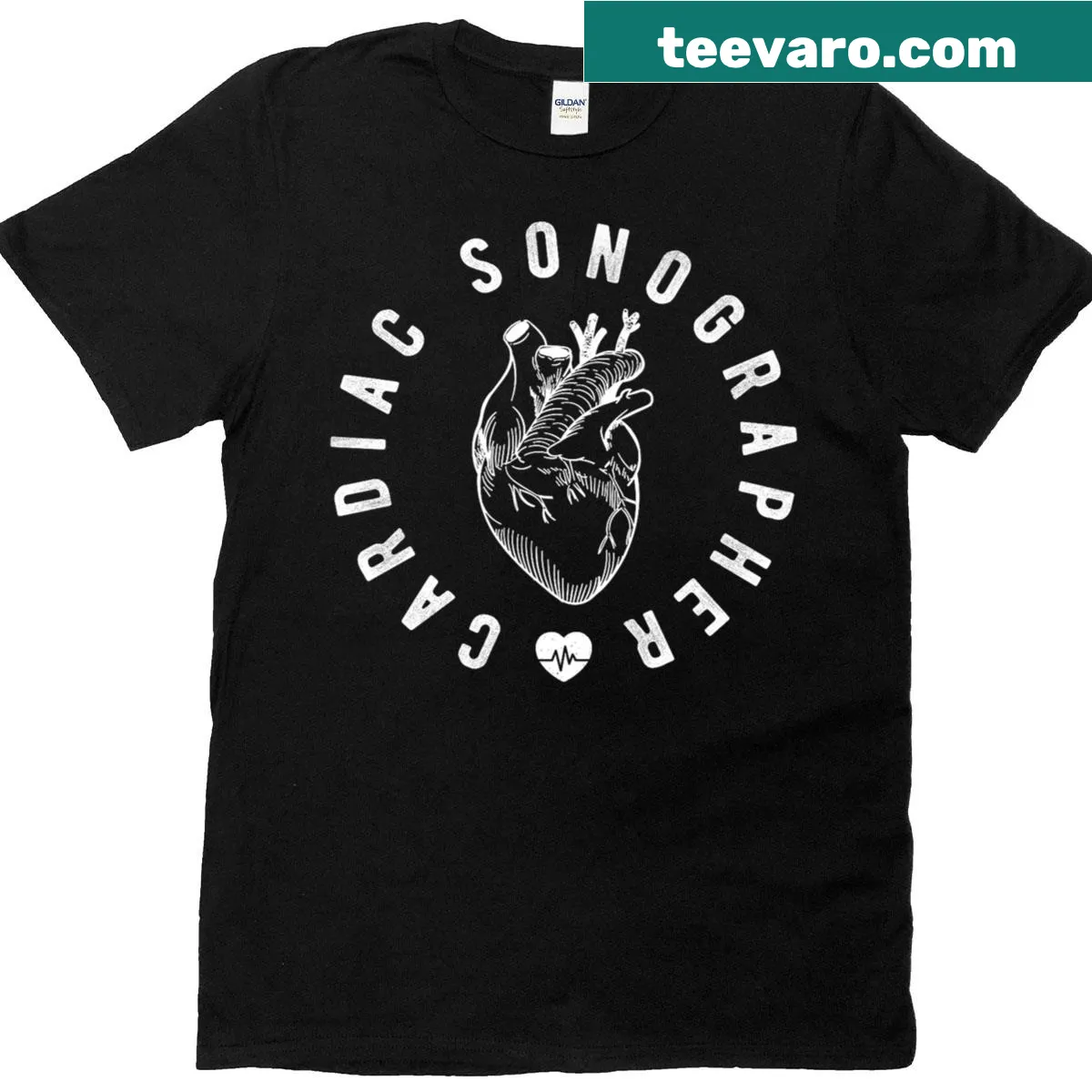 Cardiac sonographer themed t-shirt with ultrasound design — on a men's t-shirt