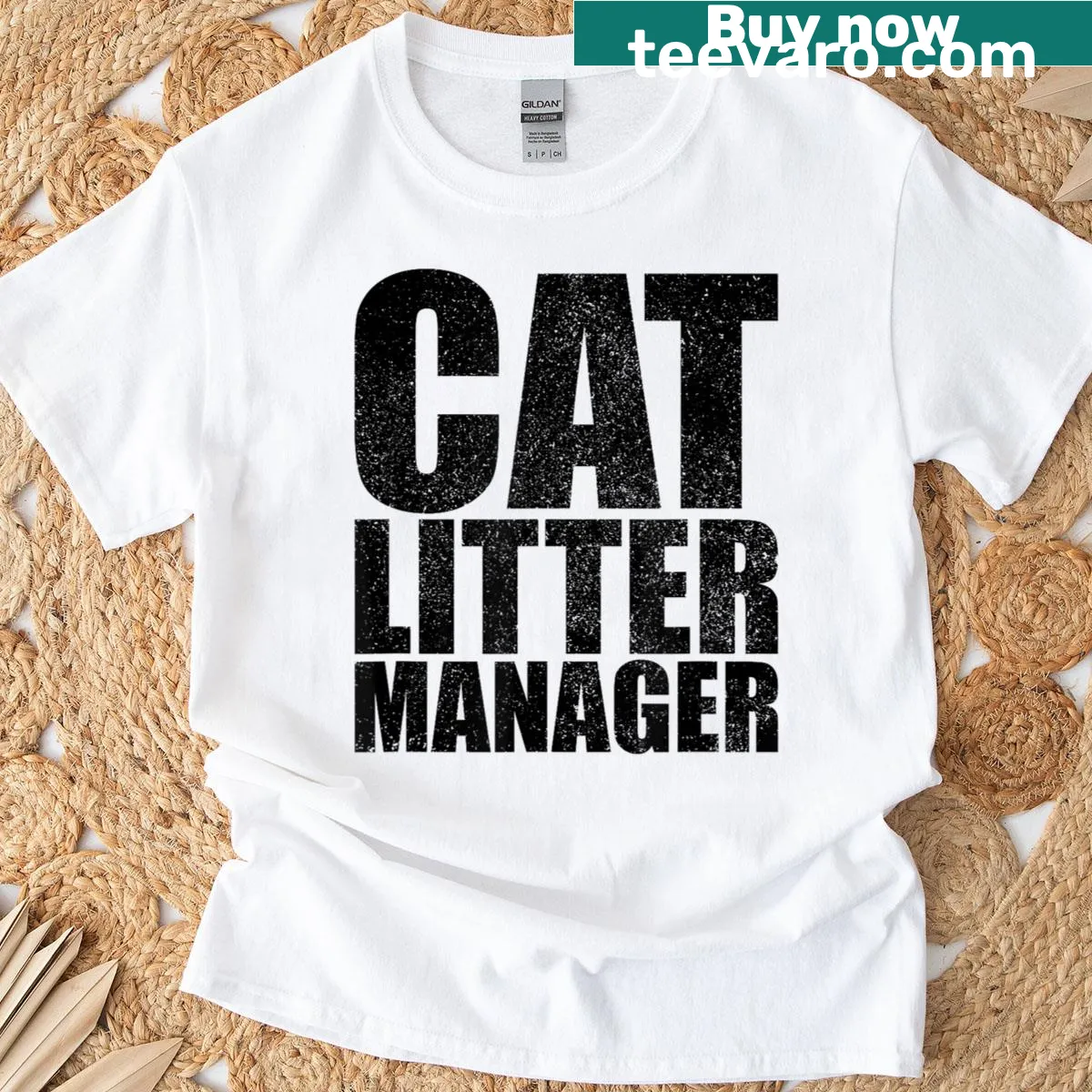 Funny T-shirt for cat owners with 'Cat Litter Manager' text — on a men's t-shirt