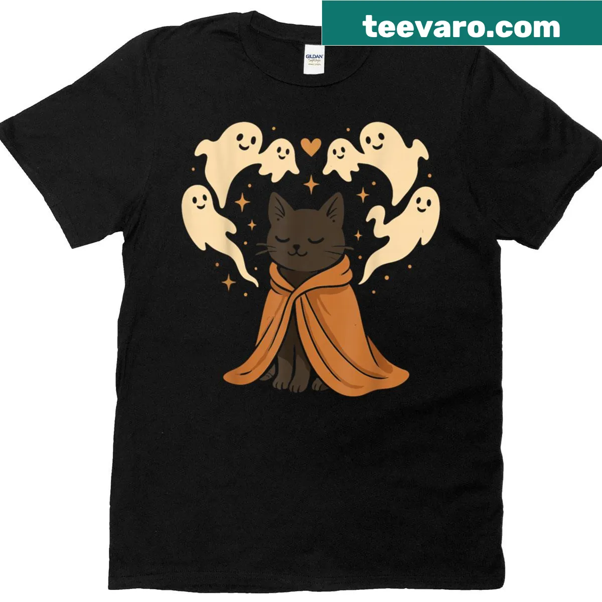 Cute Halloween T-shirt featuring cat memes — on a men's t-shirt