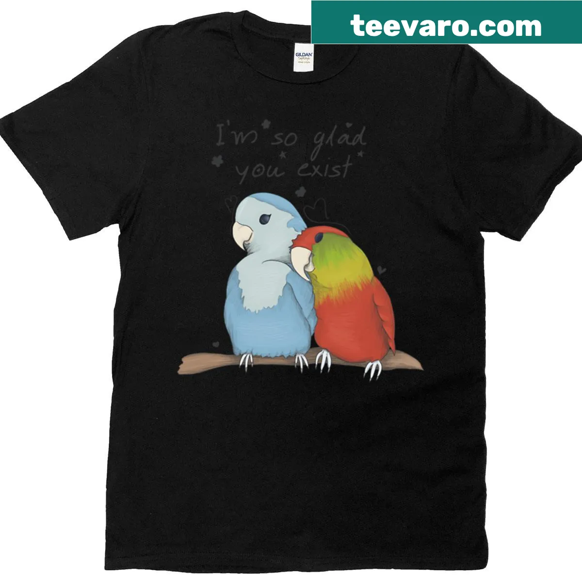 T-shirt with lovebirds design illustrating a tender embrace — on a men's t-shirt