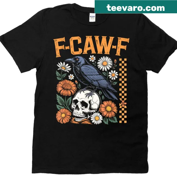 Halloween T-shirt with checkered floral crow illustration