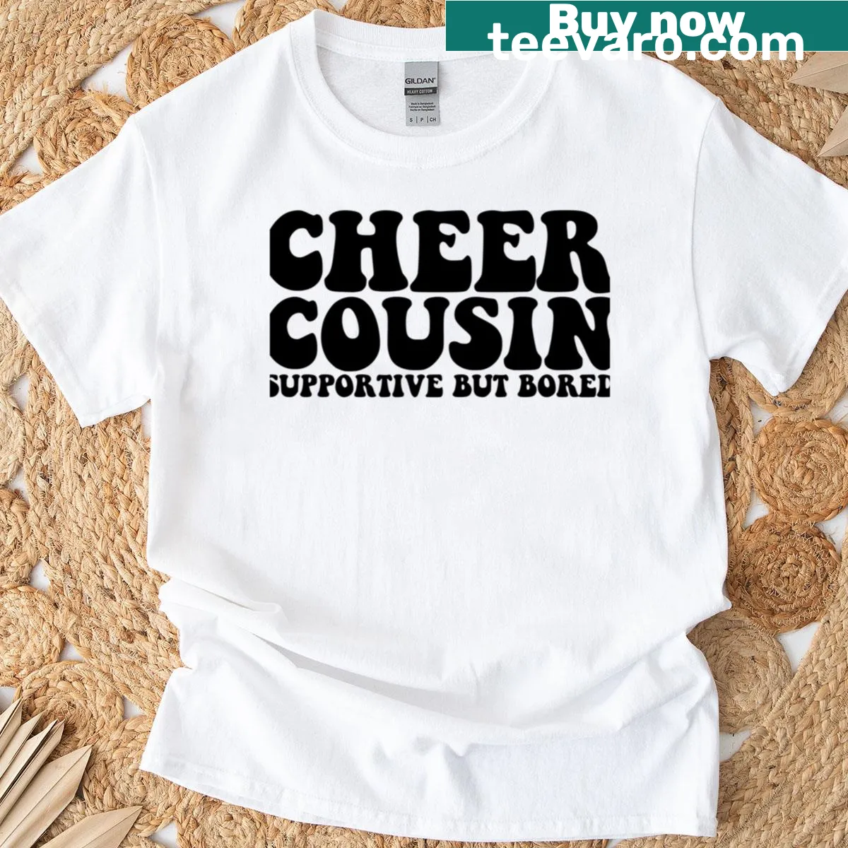 T-shirt with 'Cheer Cousin' text design — on a men's t-shirt