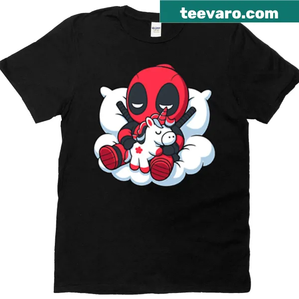 Chibi antihero cuddling a unicorn on a cloud T-shirt