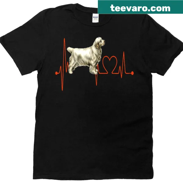 Clumber Spaniel heartbeat t-shirt with EKG line and paw print