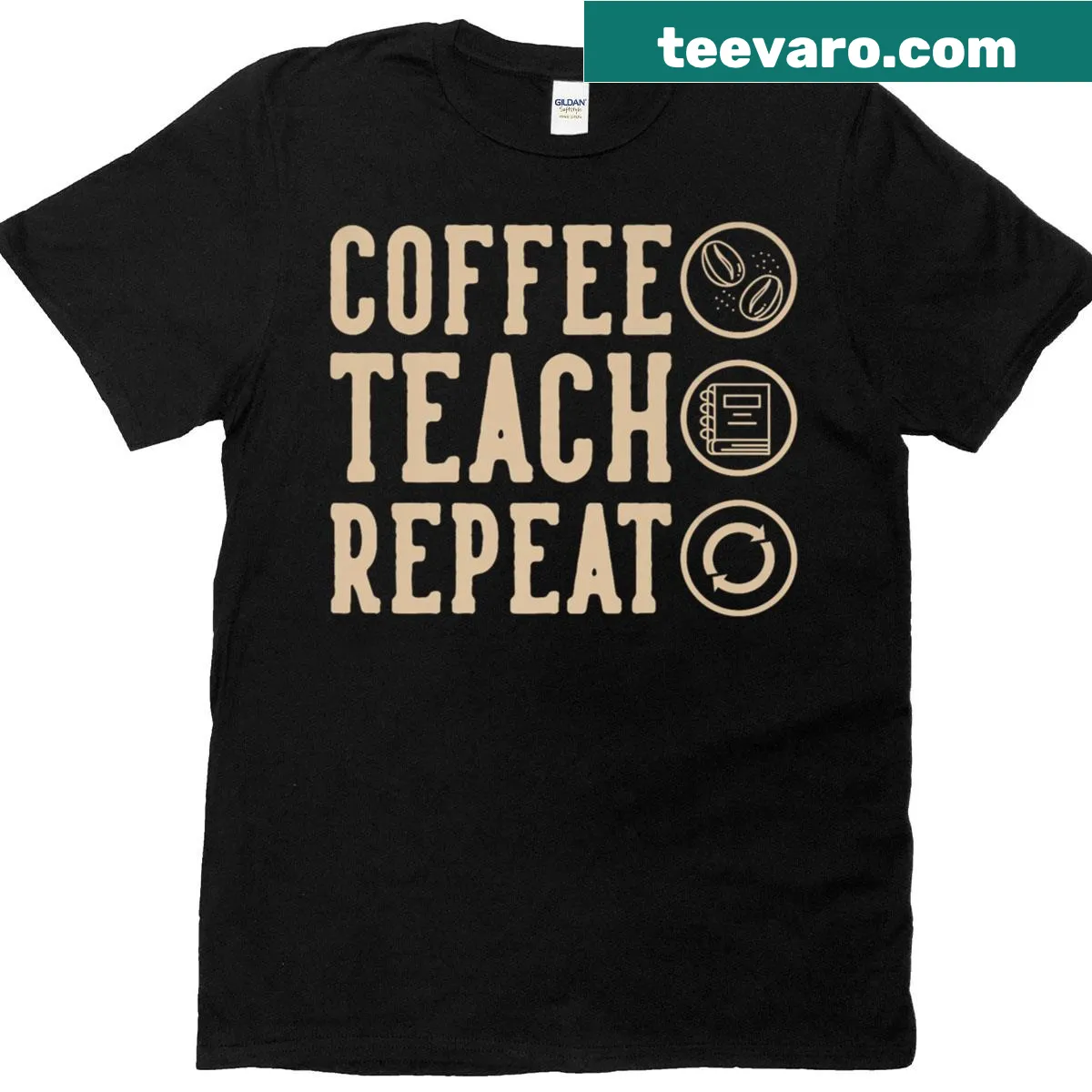 T-shirt with Coffee Teach Repeat phrase — on a men's t-shirt