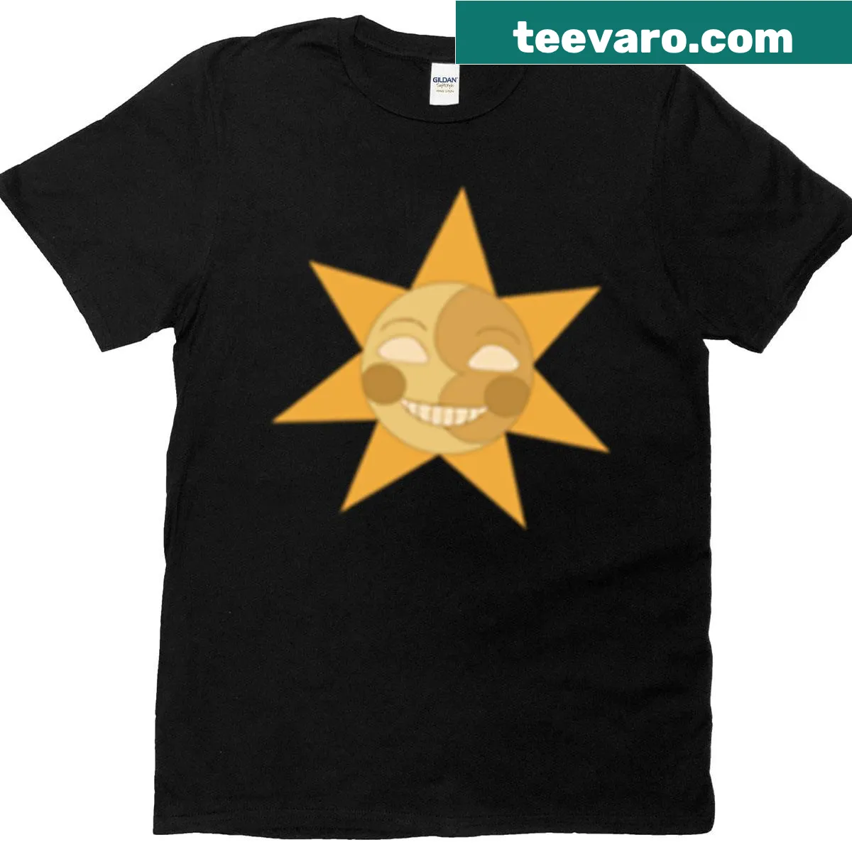 Cartoonish FNAF Security Breach Sun T-shirt design — on a men's t-shirt