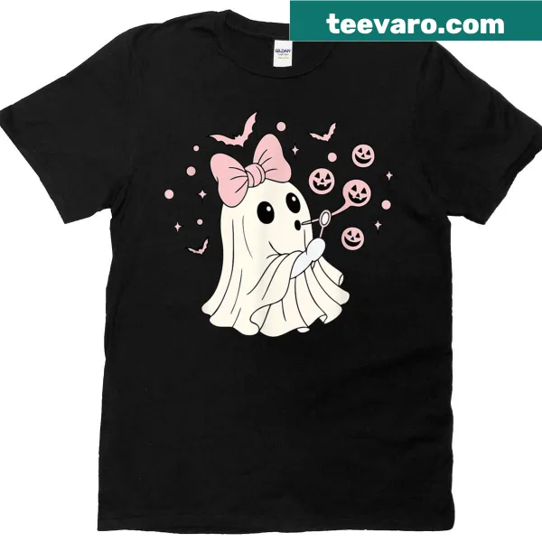Halloween t-shirt featuring a stylish ghost blowing a bubble.