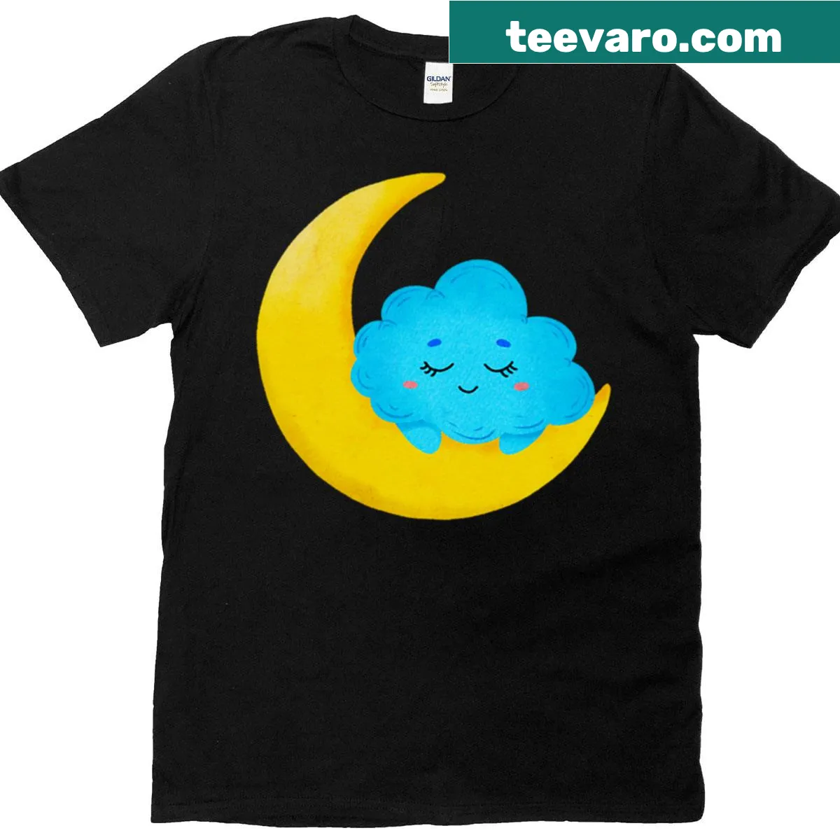 T-shirt featuring a cute blue cloud sleeping on a moon — on a men's t-shirt