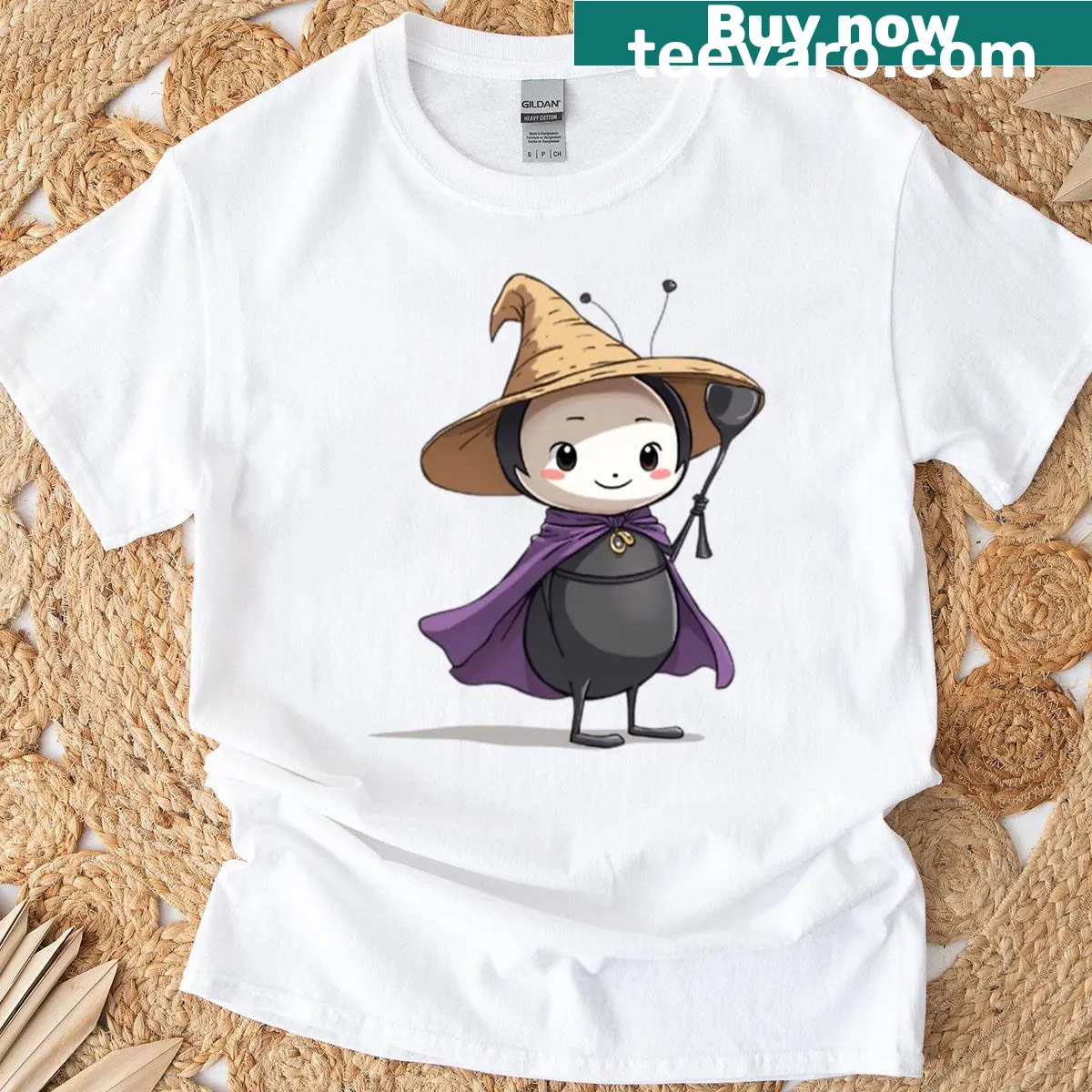 Whimsical T-shirt with a cute bug wizard illustration — on a men's t-shirt