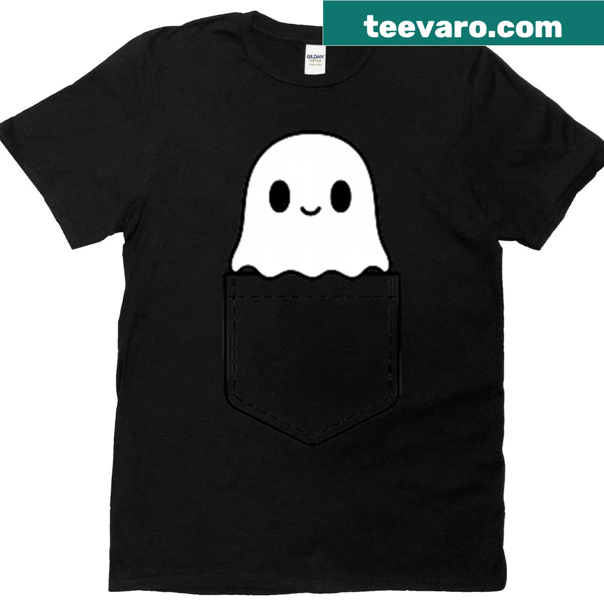 Cute ghost peeking out of a pocket design for Halloween — on a men's t-shirt