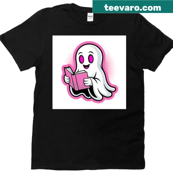 Cute ghost illustration reading a book on a t-shirt