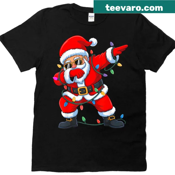 Funny T-shirt with dabbing Santa and Christmas lights