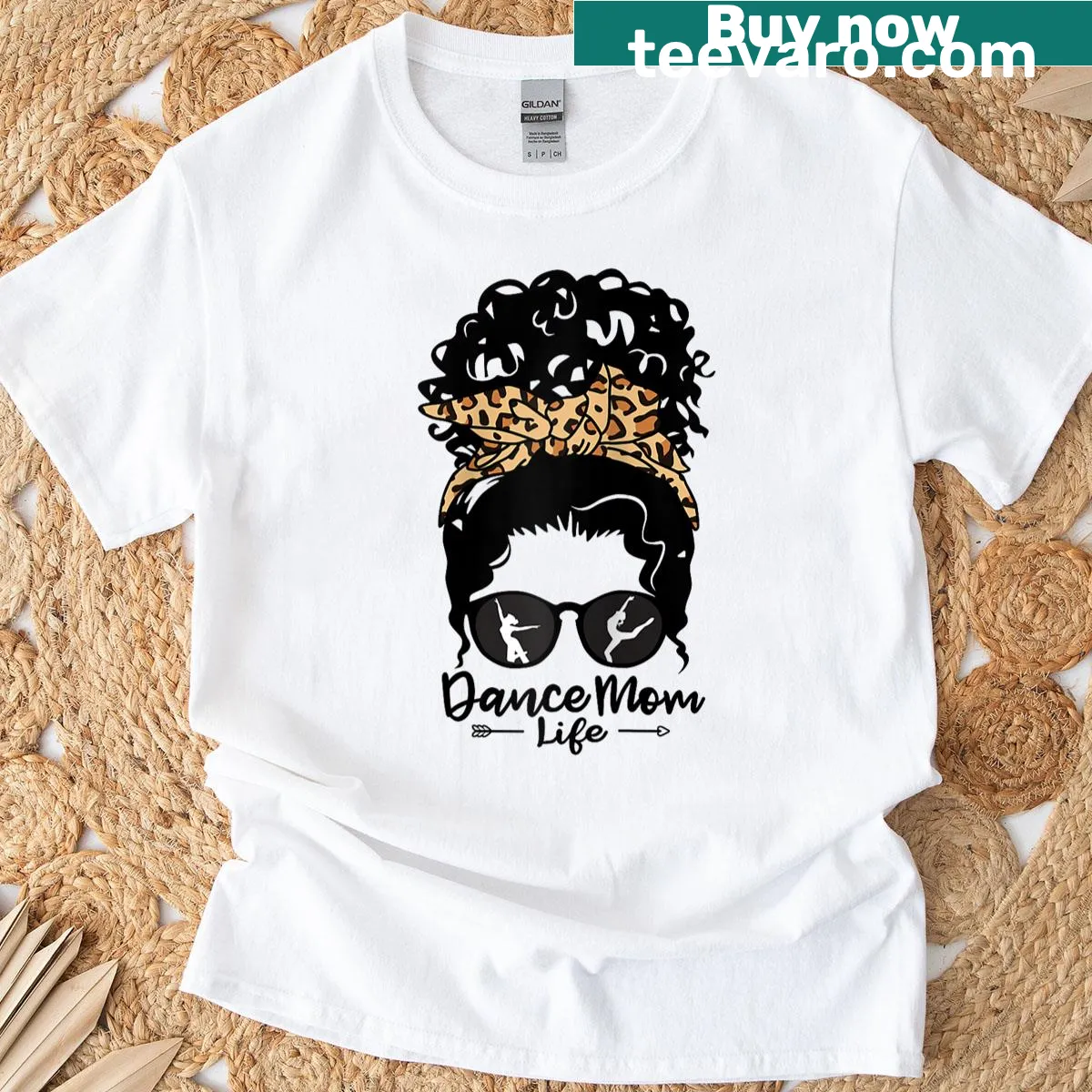 Funny Dance Mom Life t-shirt with messy bun and curly hair graphic — on a men's t-shirt