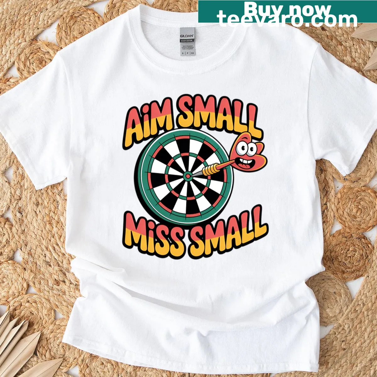 Typography t-shirt with darts theme and motivational quote — on a men's t-shirt