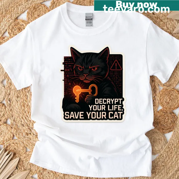 Funny cybersecurity graphic t-shirt with 'Decrypt Your Life' text