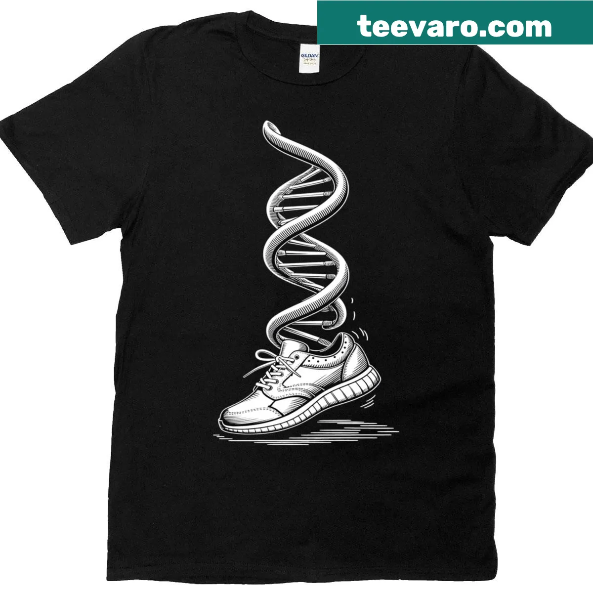 Funny DNA running graphic T-shirt — on a men's t-shirt