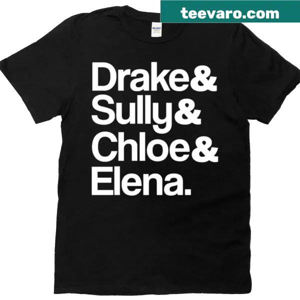 Oversized T-shirt featuring characters Drake, Sully, Chloe, and Elena
