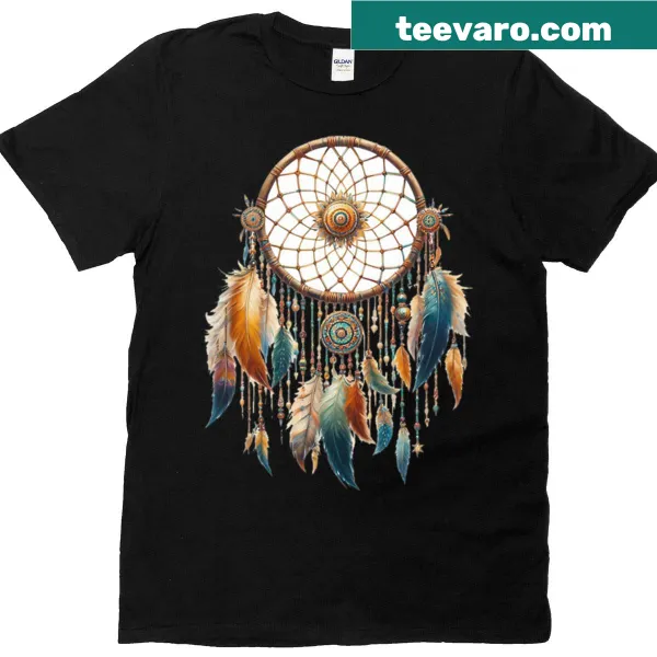 T-shirt with whimsical dreamcatchers in a bohemian theme illustration