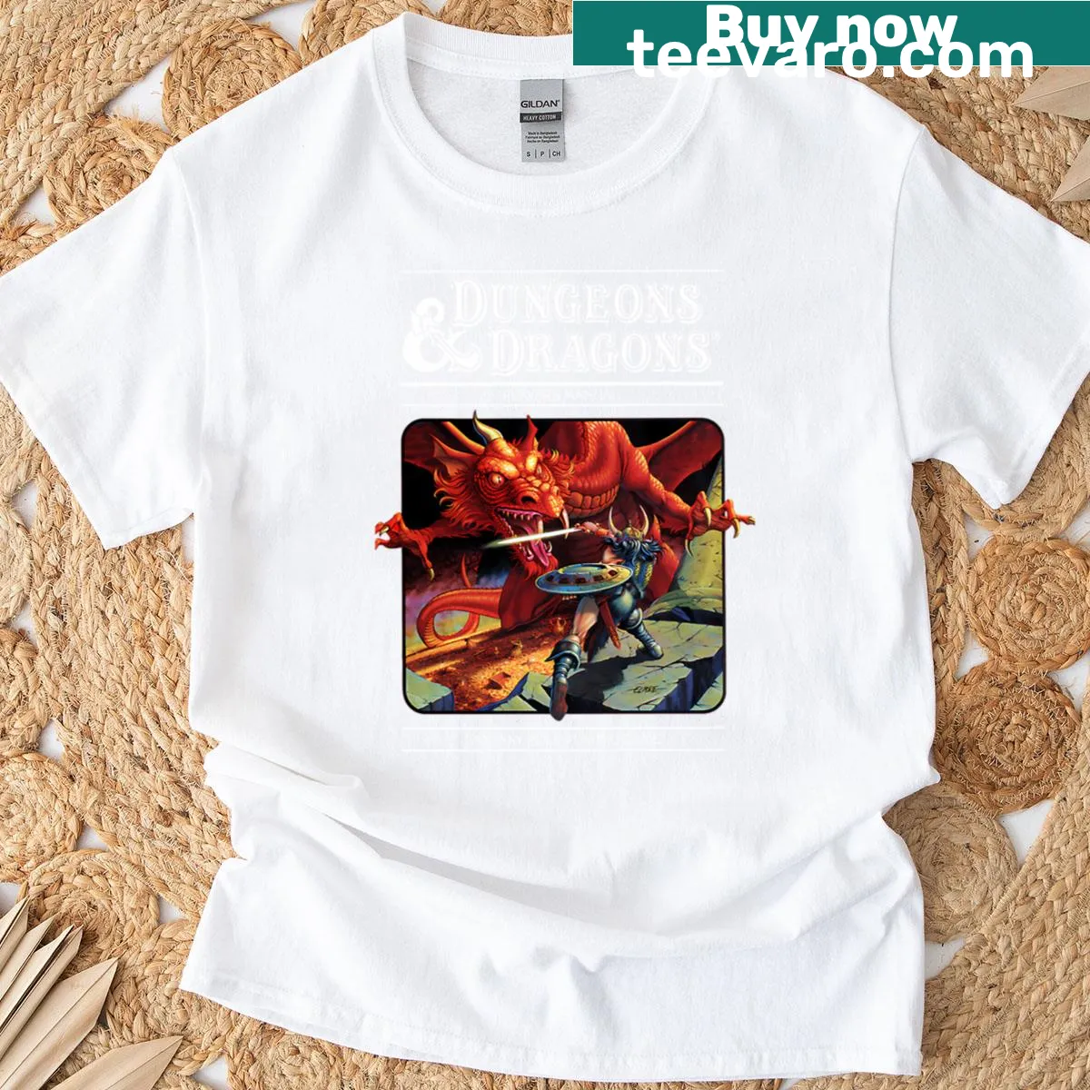 T-shirt with bold Dungeons And Dragons design in striking typography — on a men's t-shirt