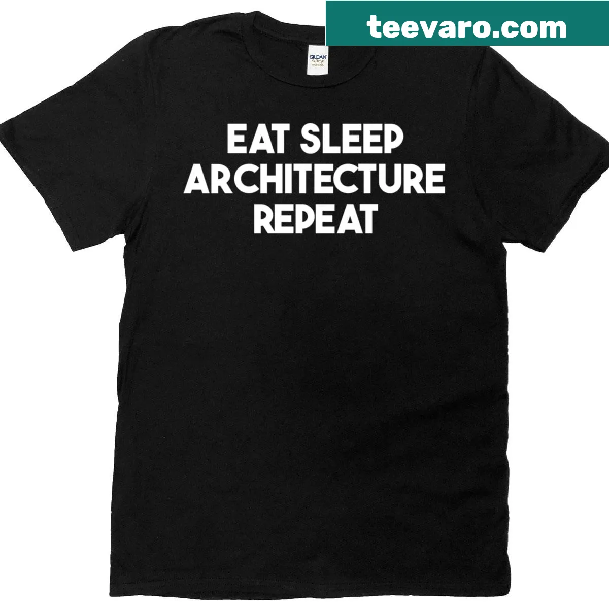 Humorous architecture-themed T-shirt with 'Eat Sleep Architecture Repeat' text — on a men's t-shirt