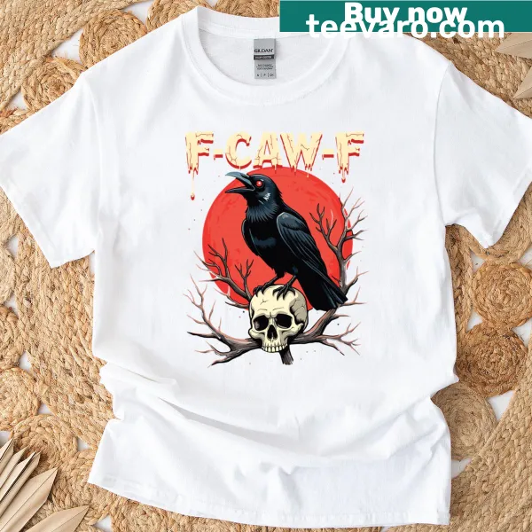 Gothic raven-themed t-shirt with humorous text design