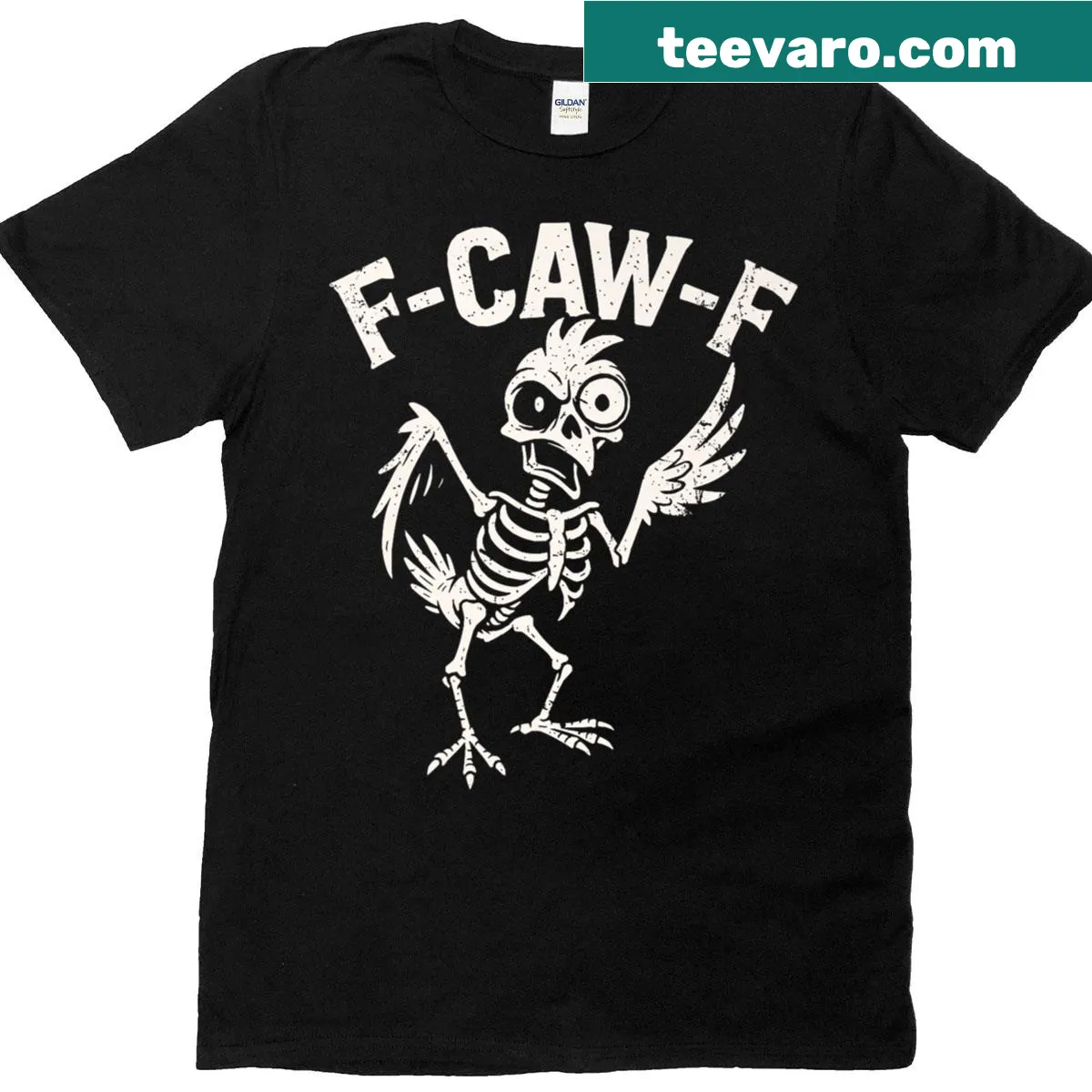 Chicken skeleton graphic T-shirt with humorous design — on a men's t-shirt