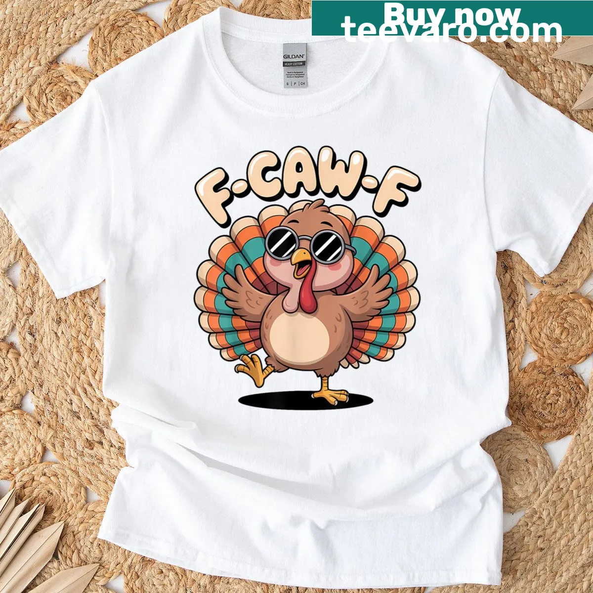 Funny Thanksgiving turkey graphic t-shirt with sunglasses — on a men's t-shirt