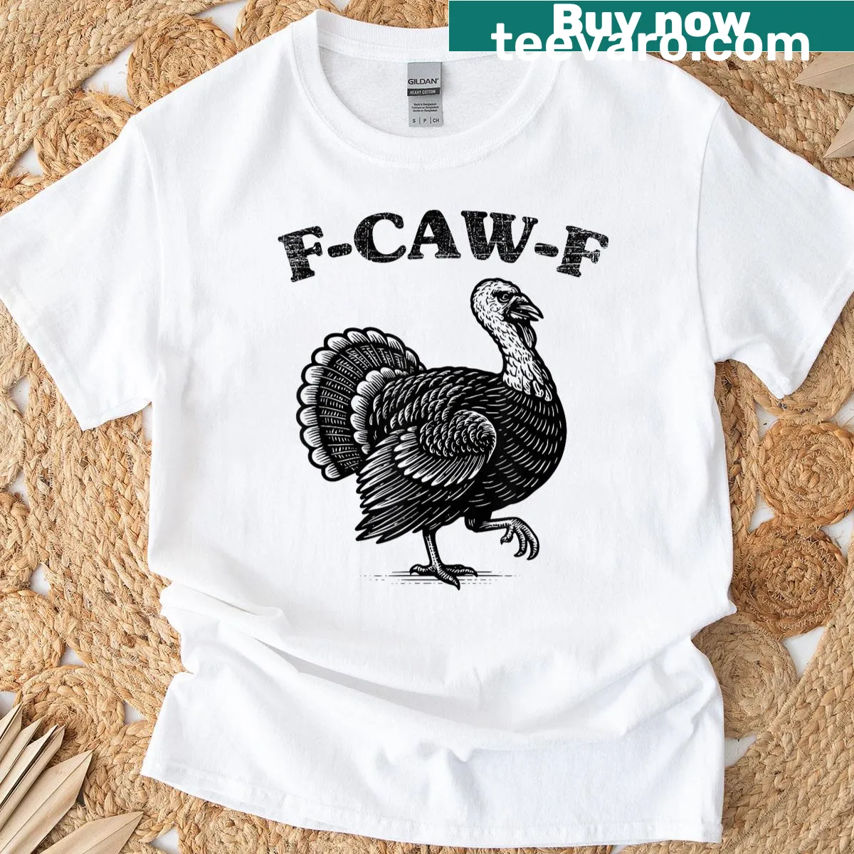 Humorous turkey and quote graphic on a Thanksgiving T-shirt — on a men's t-shirt