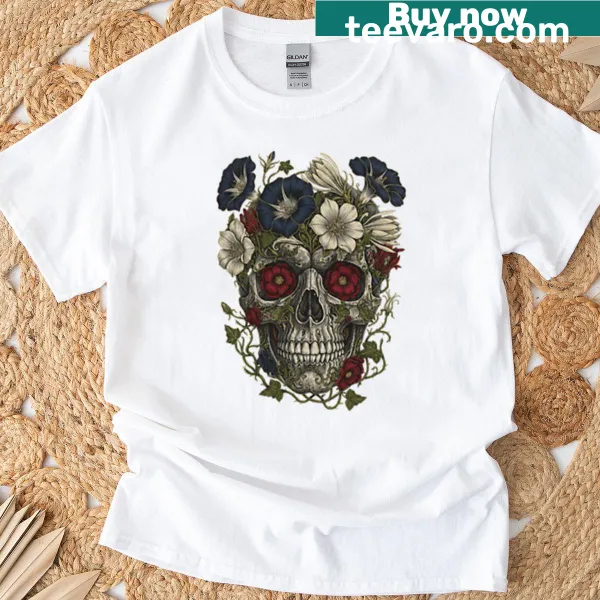 Delicate floral illustration on a T-shirt representing fleeting blooms