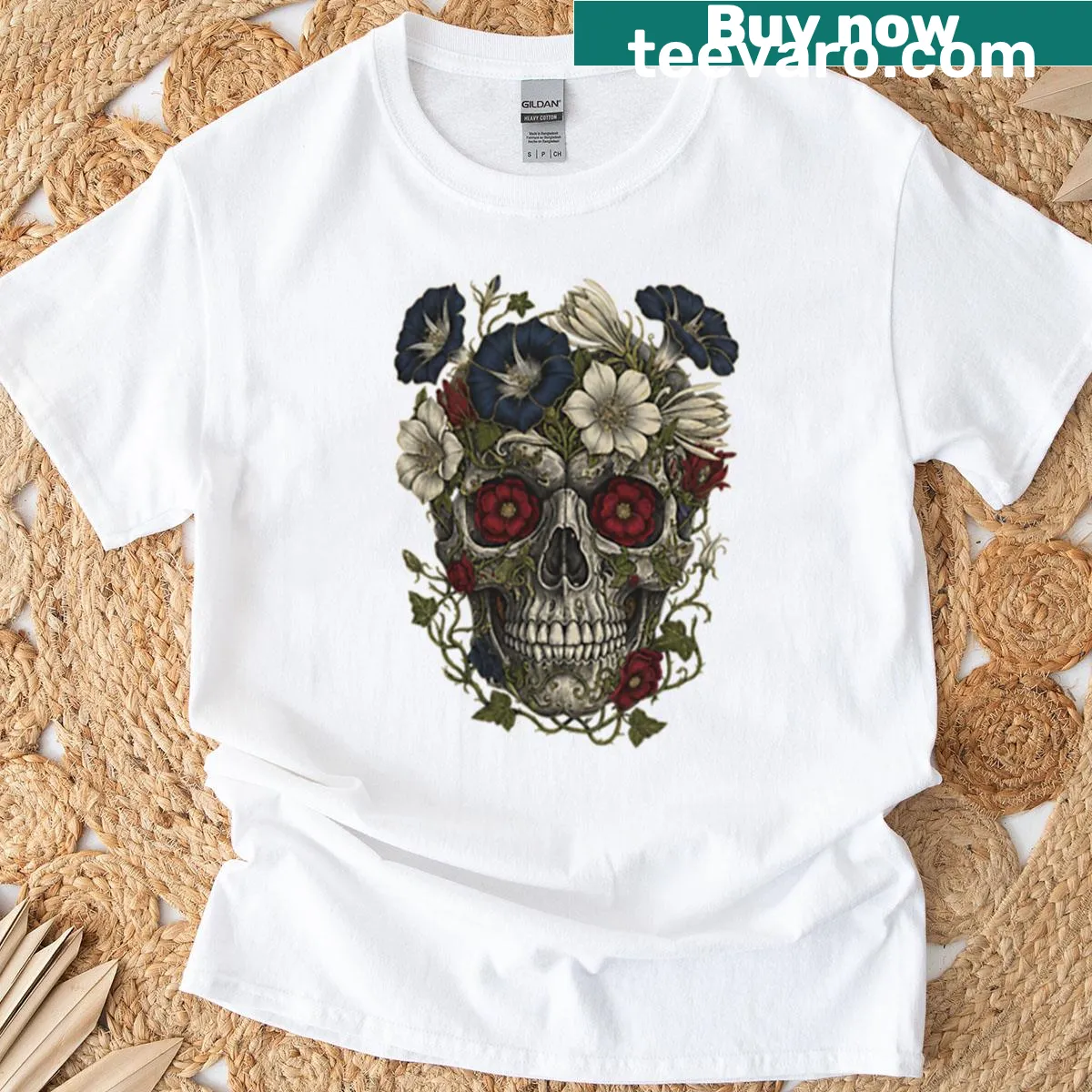 Delicate floral illustration on a T-shirt representing fleeting blooms — on a men's t-shirt