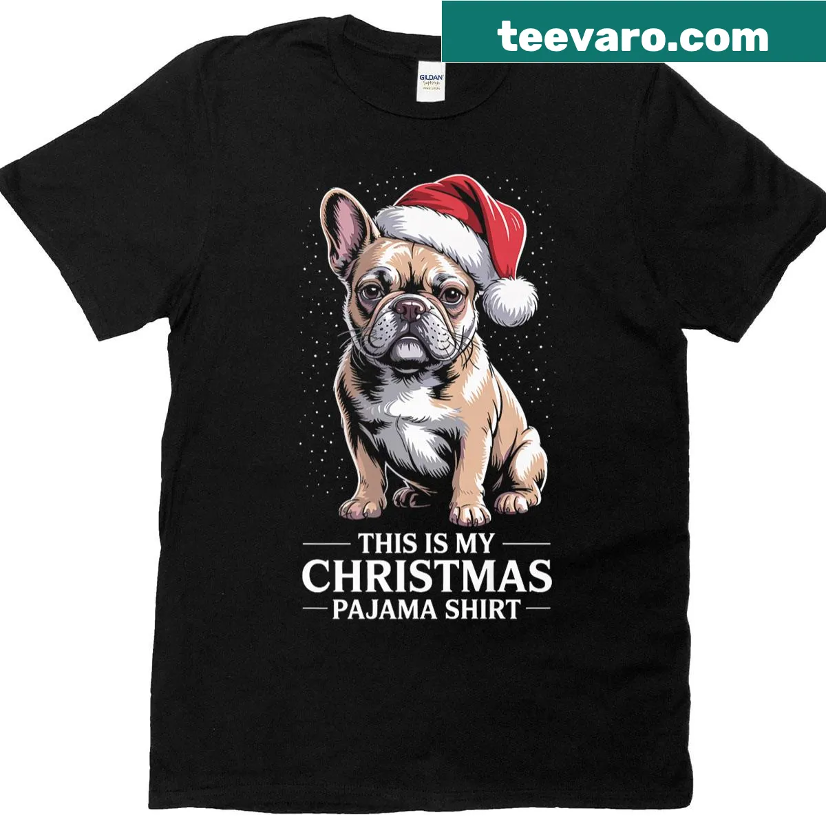 French Bulldog in a Santa hat for a festive T-shirt — on a men's t-shirt