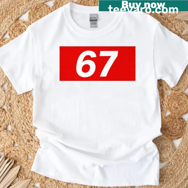 Meme design featuring the numbers six and seven on t-shirt