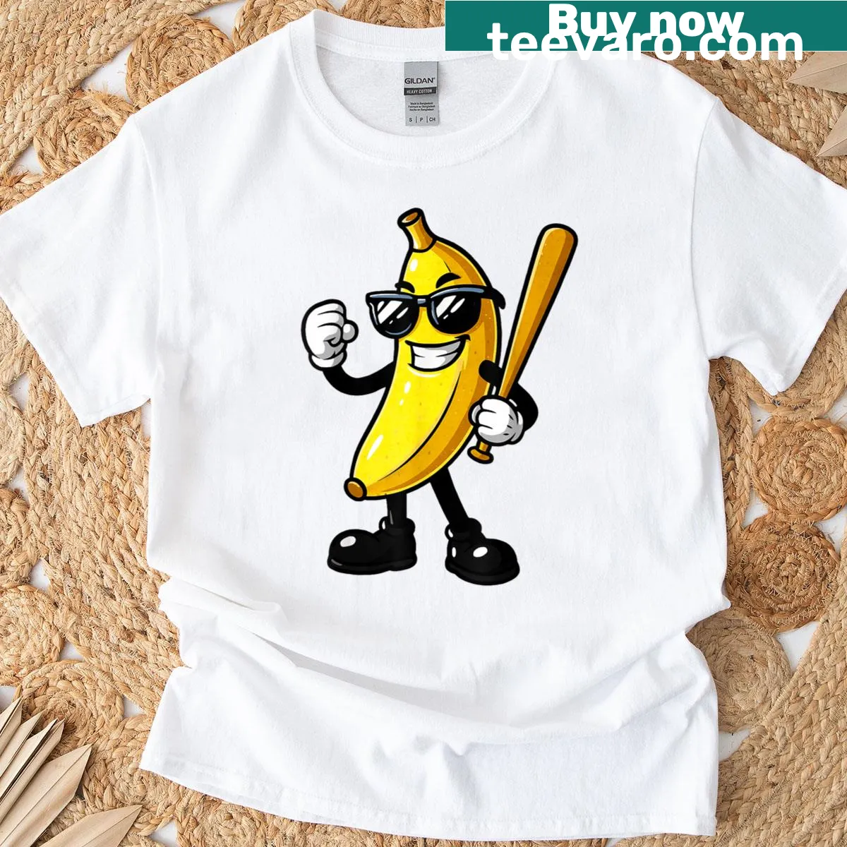 Humorous banana baseball graphic on a playful T-shirt — on a men's t-shirt