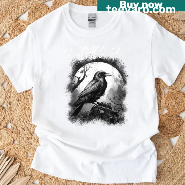 Cartoon graphic of a black crow with humorous slogan