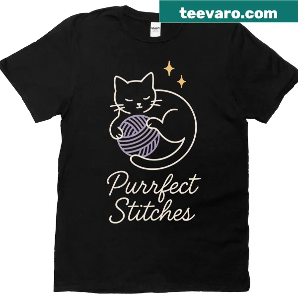 Humorous crochet cat mom graphic on a T-shirt