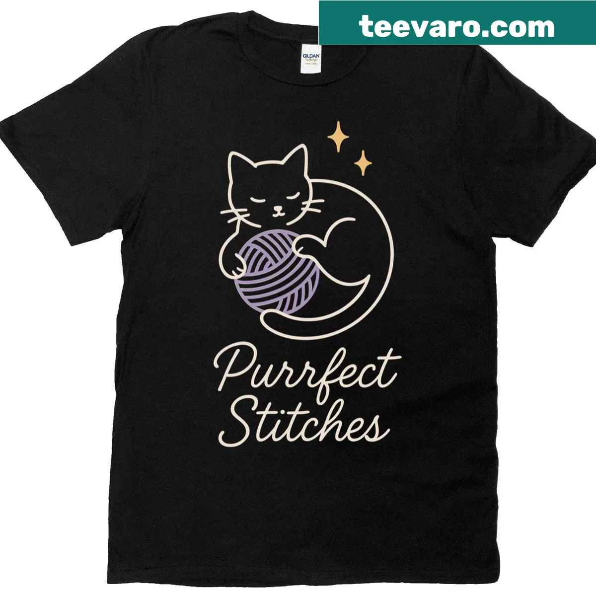 Humorous crochet cat mom graphic on a T-shirt — on a men's t-shirt