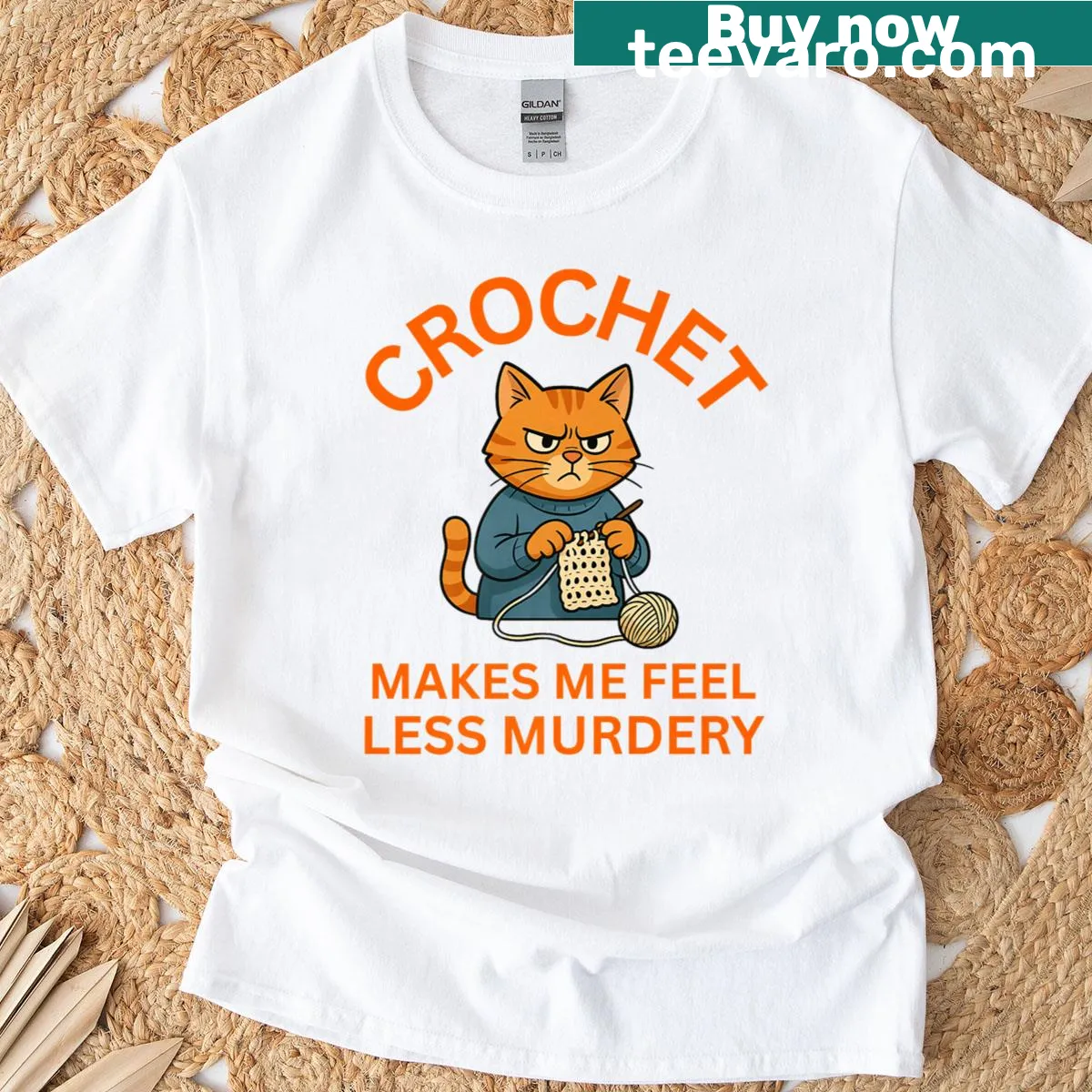 Funny crochet t-shirt with humorous slogan about knitting — on a men's t-shirt