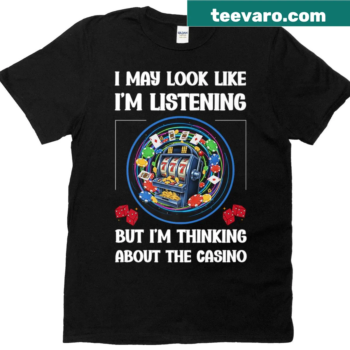 Funny gambling-themed T-shirt with a playful casino phrase — on a men's t-shirt