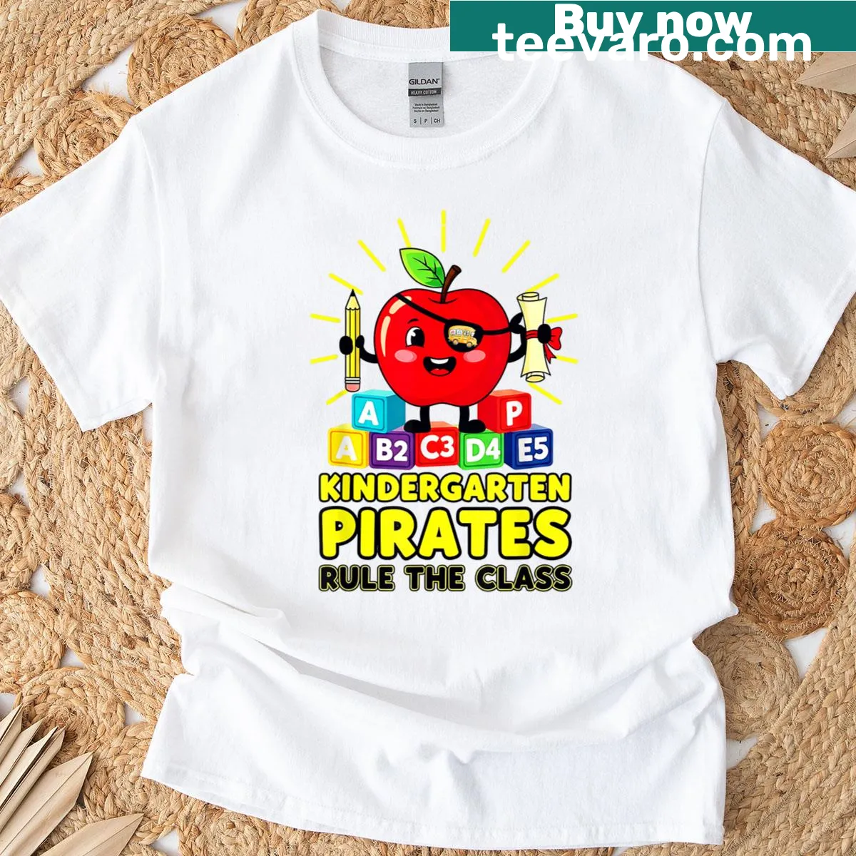 Pirate-themed teacher t-shirt with playful lettering for kindergarten — on a men's t-shirt