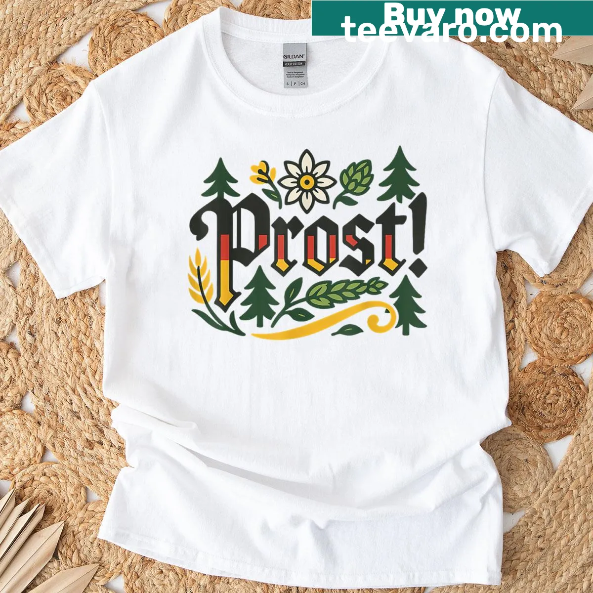 Humorous Oktoberfest design with 'Prost' text on a vintage-style shirt — on a men's t-shirt