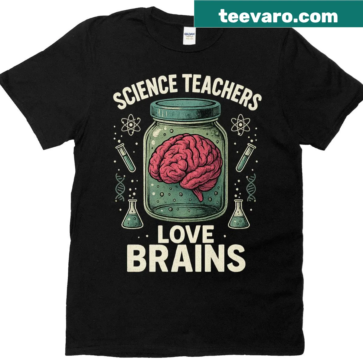 T-shirt with a funny science teacher quote about brains — on a men's t-shirt