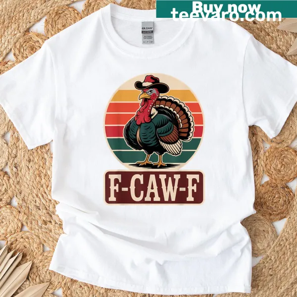Retro turkey cowboy graphic on a Thanksgiving themed t-shirt