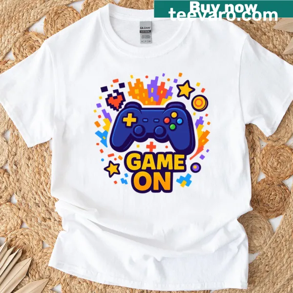 Dynamic T-shirt with 'Game On' text for gaming fans