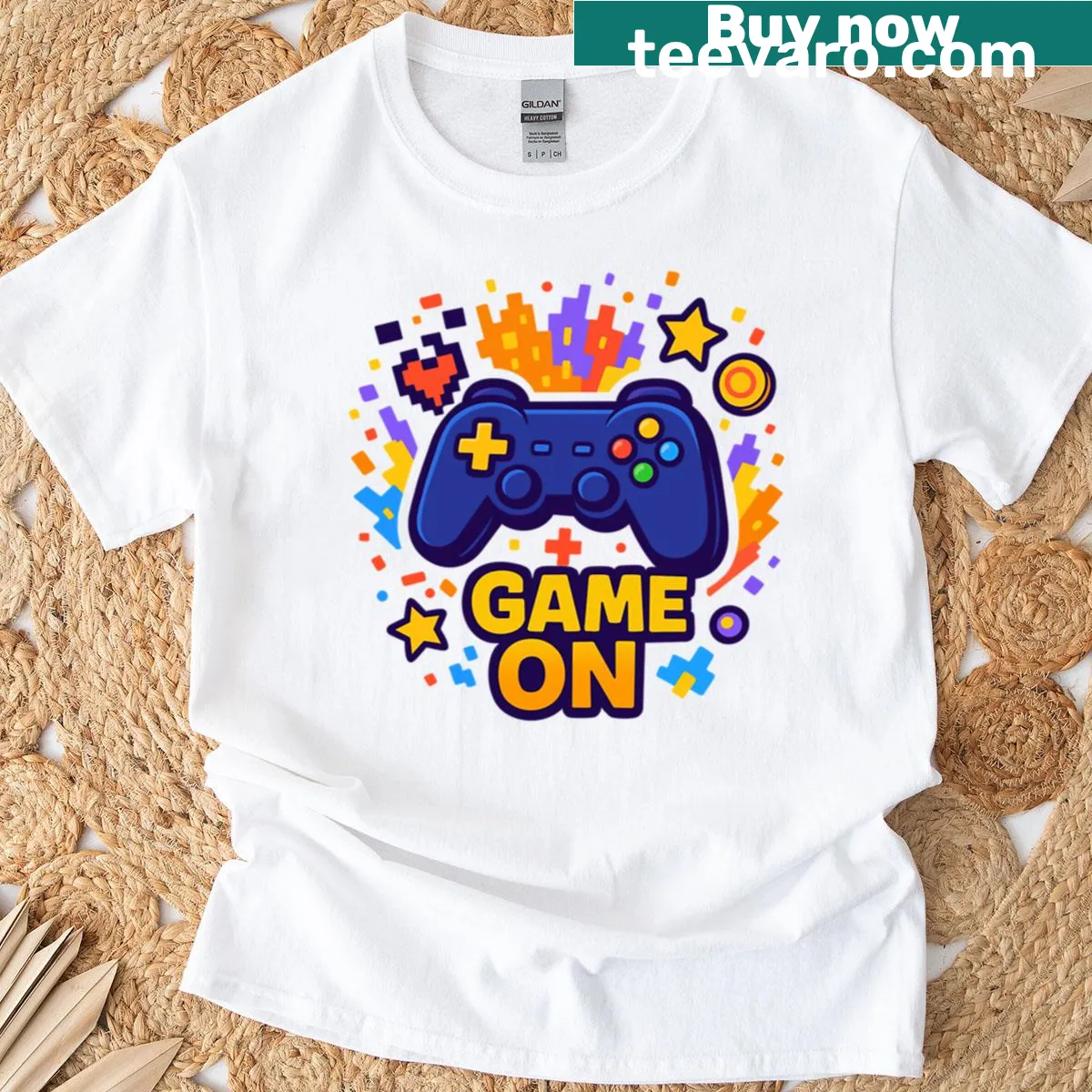 Dynamic T-shirt with 'Game On' text for gaming fans — on a men's t-shirt